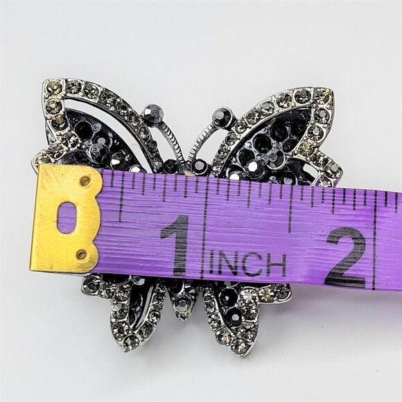 VINTAGE Black Rhinestones Large Butterfly Stretch Ring - Picture 8 of 12